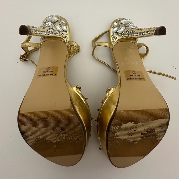 Celeste Gold Rhinestone Stiletto Heels Jewel Back Detail Y2K Size 10 - Picture 8 of 15